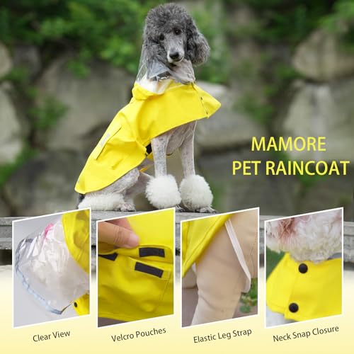 Dog Raincoat Waterproof, Adjustable Reflective Hooded Dog Rain Poncho with Leash Hole for Small Medium Large Dogs (Yellow, Large) - color: Yellow, size: Large(22-37lb)