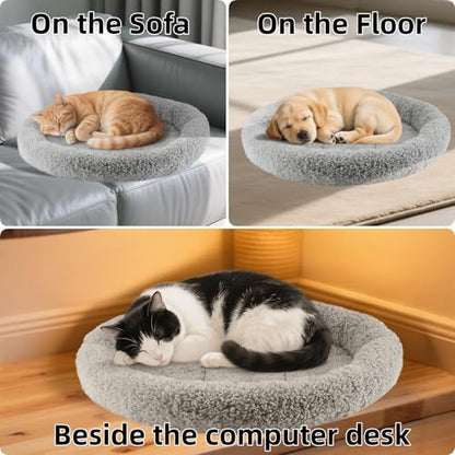 Cat Bed Mat 19.5" Round Pad with Pillow Around, Warm Plush Cushion for Small to Medium Dogs Cats Sleep/Nap, Neck Protection Mattress, Non-Slip Washable, Large - color: Round L (19.5 inch)