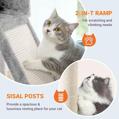 Allewie 81 Inches Tall Cat Tree/Multi-Level Large Climbing Tree House and Towers for Big Feline/Condo and Hammock/Scratching Post/Wide Base/Grey - color: Grey