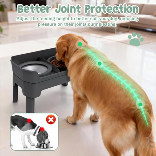 4 in 1 Adjustable Elevated Dog Bowls with 2*Stainless Steel Bowls, Anti-Spill Water Bowl, 4 Heights Raised Dog Bowl Stand for Small to Medium & Growing Large Puppies, Anti-Slip, Mess Proof Design - color: Gray
