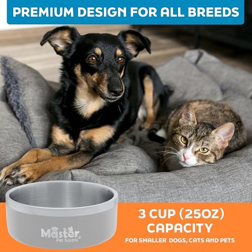 Master Pet Supply Stainless Steel Dog Bowls - 25 oz, Heavy Duty - Bone White, Double Wall Extra-Thick Insulated, Non-Slip Pet Water Bowl for Dogs, Cats & Pets, Anti Rust Metal, Dish Washer Safe - color: Bone White, size: 3 Cups (25 oz)