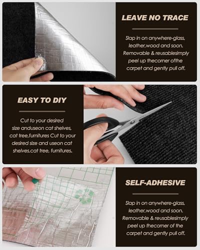 Cat Scratch Furniture Protector, Trimmable Self-Adhesive Carpet, DIY Climb Cat Scratcher Mat for Covering Cat Tower and Couch Protector from Cat Claws (78.7x15.8in Black) - color: Black