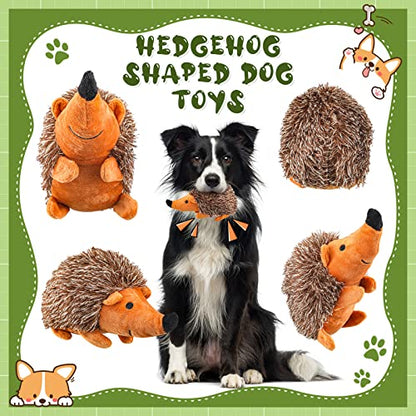 Funtery 4 Pcs Hedgehog Dog Squeaky Interactive for Boredom Hedgehog Chew Stuffed Biting Training Playing Hide and Seek for Puppy, 7.87 Inch Brown