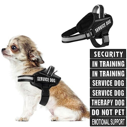 Dog Vest Harness and Patches Set, Animire in Training Service Dog Harness with 10 Dog Patches, Reflective Dog Vest with Handle for Small, Medium, Large, and Extra-Large Dogs - color: Black, size: X-SMALL(Chest:14-19 Inch)