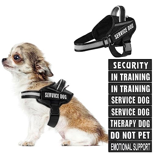 Dog Vest Harness and Patches Set, Animire in Training Service Dog Harness with 10 Dog Patches, Reflective Dog Vest with Handle for Small, Medium, Large, and Extra-Large Dogs - color: Black, size: X-SMALL(Chest:14-19 Inch)