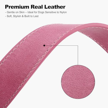 Plutus Pet Genuine Leather Dog Collar – Adjustable Pet Collar with Quick Release Metal Buckle, Soft Real Leather for Small Medium Large Dogs, Heavy Duty & Skin-Friendly (Pink, XS) - color: Pink, size: XS