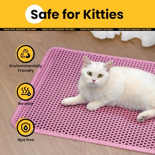 Cat Litter Mat New Size 23.6"x14.6" for Small Spaces, Upgrade Super Waterproof Back Layer Litter Box Mat, Non Slip, Durable, Soft on Paws Kitty Trapping Matt, Pink - color: Pink