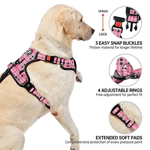 No Pull Dog Harness with Leash, Reflective No Choke Pet Vest Harness,Adjustable Soft Padded Dog Harness with Easy Control Handle for Small Dogs(Checkered Pink,Small) - color: Checkered Pink, size: 【S】neck 11-15" chest 15-21"