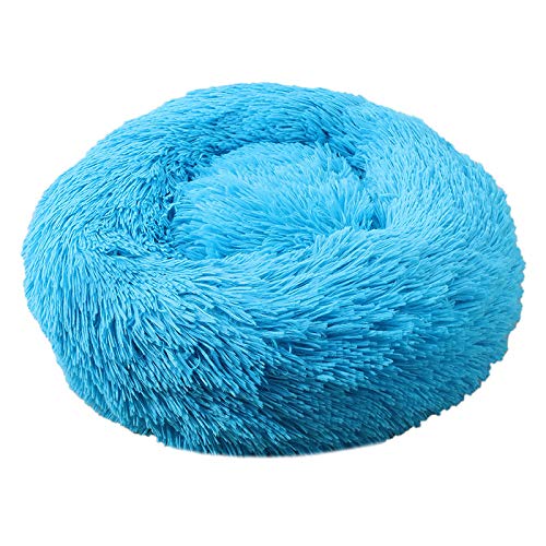 Fluffy Dog & Cat Bed Plush Donut Round Pet Bed,Blue,28x28inch - color: Blue, size: 28x28inch