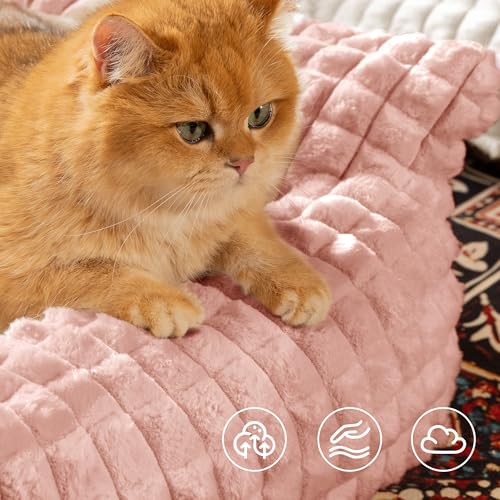 Cute Small & Medium Dog Couch Bed – Supportive & Fluffy Pet Sofa with Faux Rabbit Fur Washable Cover in 3D Diamond Pattern, 36" Pink - color: Pink, size: Large: 36"L x 27"W x 10"Th