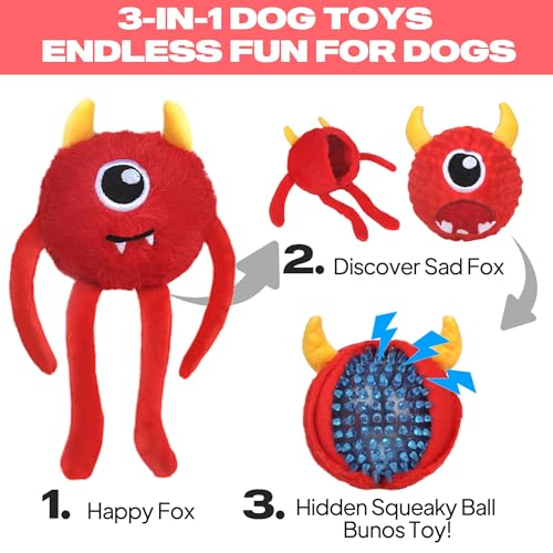 Fida Dog Chew Toys for Aggressive Chewers(3in1),Squeaky Dog Toys for Large Dogs，Interactive Dog Toys to Keep Them Busy, Dog Ball for Small, Medium and Large Dogs(Red) - color: Red