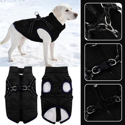 Dog Winter Coat with Harness Winter Jacket for Small Dogs Cold Weather Coats Warm Pet Vest Waterproof Snowsuit (Black, Medium) - color: Black, size: Medium