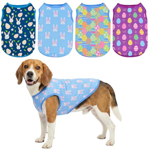 4-Pack Easter Dog Tank Tops Spring Summer Colorful Sleeveless Pet Apparel Rabbit & Easter Egg Patterns Outfits Puppy Vest for Small Medium Large Dogs XL - size: X-Large