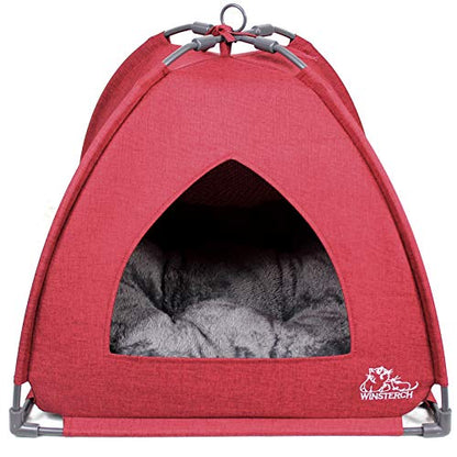 Winsterch Cat Bed Cave for Indoor Cats, Small Pet Tent Cave for Cats, Kittens, and Small Dogs, Warming Cat House with Removable Washable Cushion (18.5'‘ x 18.5’' x 15.8'',Red) - color: W-Red