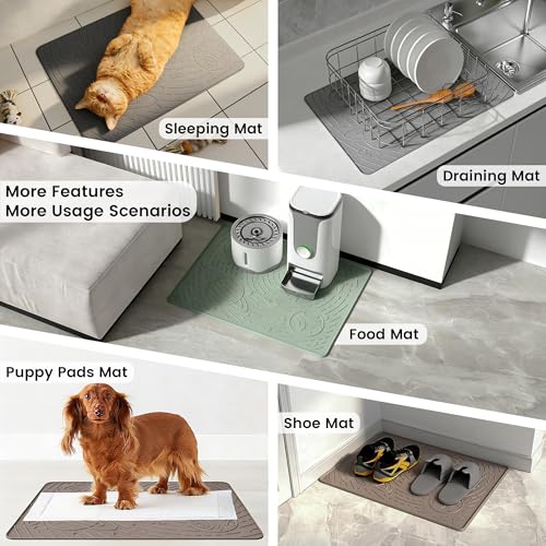 OHMO Cat Litter Mat Large Litter Box Mat, 31.5x23.6 Beige, Premium BPA-Free Silicone Rubber Kitty Litter Mat for Litter Box, High Edge Scatter Control Non-Slip Waterproof Litter Trapping Mat - color: Beige, size: 31.5"L x 23.6"W