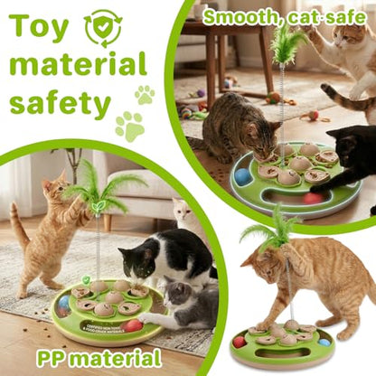 Walfront Interactive Cat Toy for Indoor Cats, Feather Spring Cat Toy with Rolling Balls, Tree Shape Puzzle Track Toy for Kittens, Self Play Cat Activity Center, Boredom Relief Hunting Exercise Toy