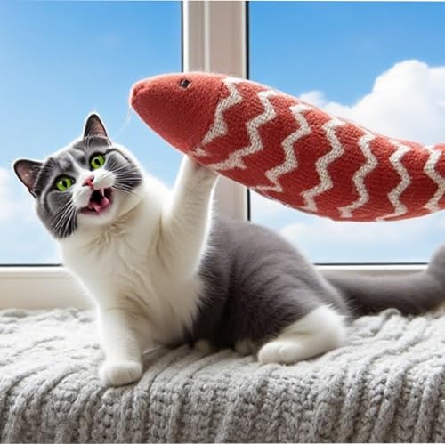 Catnip Fish Toy for Cats, Hemp Cloth Stuffed with PP Cotton, Lifelike Fish Design for Hunting Play & Stress Relief