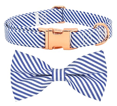 Classical Blue Stripe Dog Bow Tie Dog Collar Accessory, Detachable Bowtie, Adjustable Collar for Small Medium Large Dogs - color: Blue Stripe, size: M (12 --20")