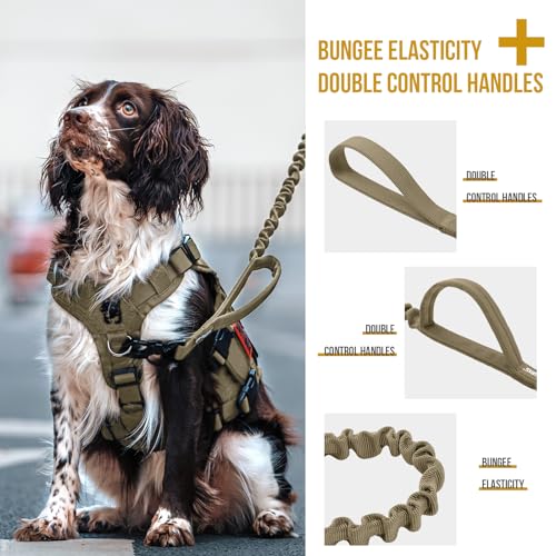 OneTigris Tactical Dog Training Bungee Leash with Control Handle Quick Release Nylon Leads Rope (Tan) - color: Brown