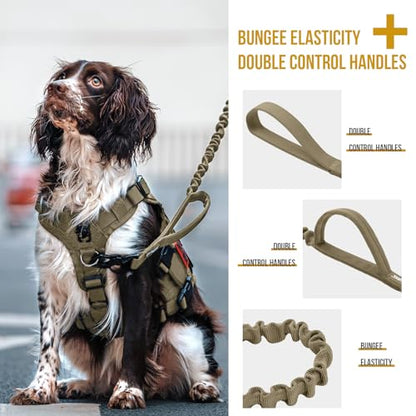 OneTigris Tactical Dog Training Bungee Leash with Control Handle Quick Release Nylon Leads Rope (Tan) - color: Brown