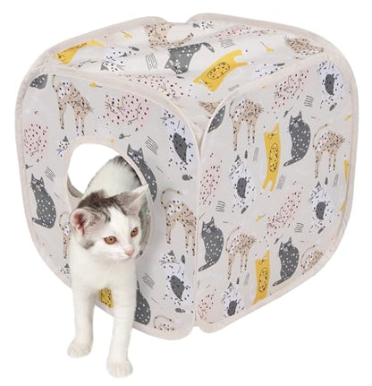 Kitty City Cat Print Pop-Up Play Cube, Collapsible Indoor Hideout with Peekaboo Openings, Lightweight Foldable Cube for Play & Lounging, Pink - color: K) Cat Print Cube House (Pink)