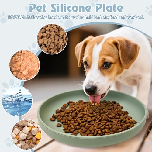 Silicone Cat Bowl Non-Slip Cat Food Plate Flat Dog Bowls with Suction Cup Shallow Puppy Food and Water Dish for Small and Medium Pets (Gray Green) - color: 1 Pcs - (Gray Green)