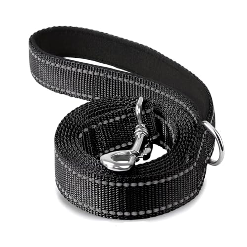 Reflective Dog Leash with Comfortable Padded Grip - High Visibility for Safety, Perfect for Small to Medium Breeds, No Battery Required for Walking & Training，Black - color: black