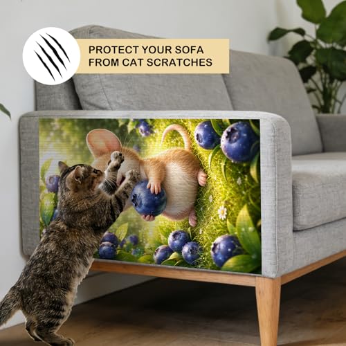 Cat Scratch Pad 15.3x23.6 Inches Polyester Synthetic Fiber, Cute Mouse & Blueberries Print, wall cat Scratcher, Scratching mat, Home Decor, Kitchen, Pantry (2pcs) - color: TT21437-2pcs
