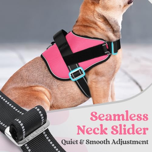 rabbitgoo Dog Harness Medium Sized, Easy On Pet Vest with One Buckle, No Pull Adjustable Service Harness with D-Ring & Handle, Reflective for Safety Walking, Training, Pink, M - color: Pink, size: Medium