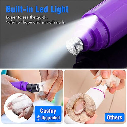 Casfuy Dog Nail Grinder with LED Light - Upgraded 2-Speed Electric Pet Nail Trimmer Powerful Painless Paws Grooming & Smoothing for Small Medium Large Dogs & Cats (Purple) - color: Purple