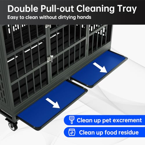 Snuowu 48 Inch Heavy Duty Dog Crate with Wheels, Folding Metal Big Dog Cage for Large and Medium Dogs, Extra Large XL XXL Indestructible Dog Crate with Removable Tray. - size: 47.3"L x 29.0"W x 32.0"H