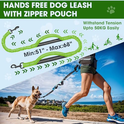 Hands Free Dog Leash with Waist Belt – No-Pull Bungee, Dual Padded Handles & Zipper Pouch for Running, Walking & Training – Adjustable Waist Leash for Large & Medium Dogs (Chartreuse) - color: Chartreuse
