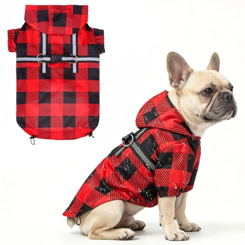 BEAUTYZOO Dog Raincoat and Jacket - Hooded with Built-in Harness, Poncho - Waterproof for Small, Medium, Large Dogs, Girls & Boys - Buffalo Red, Winter & Rainy Days - color: Buffalo Red, size: M(Back 15", Chest 22.5", Neck 16")