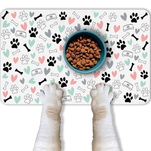 Dog Food Mat for Pet Cat Food Mat, Paws Absorbent Quick Dry Dog Bowl Mats for Food and Water, Non-Slip Cat Pet Feeding Mats for Floor Placemats 12"x20" - color: Paws, size: 20"L x 20"W
