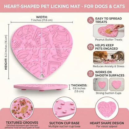 Cat & Dog Slow Feeder Puzzle Toy — Interactive Cat Puzzle Feeder Bowl, Dog Puzzle Feeder, Dog Lick Mat, Mental Stimulation Toy for Indoor Cats & Dogs, Anti-Gulp, Fun & Durable Heart Shape(Pink) - color: Cherry blossom pink