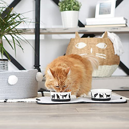 Bone Dry Ceramic Cat Bowls, Microwave & Dishwasher Safe, Small Set, 4.25x2, Black/White, 2 Count - color: Black/White, size: Small Set, 4.25x2"