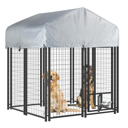 LEMBERI 4x4x4 Outside Dog Kennel with Roof for Large Dogs,Heavy Duty Welded Wire Steel Dog Playpen Fence with Secure Lock, Pet Pen with UV-Resistant Waterproof Cover (45.4''L x 50.4''W x 56.6''H) - size: 45.4"L x 50.4"W x 56.6"H