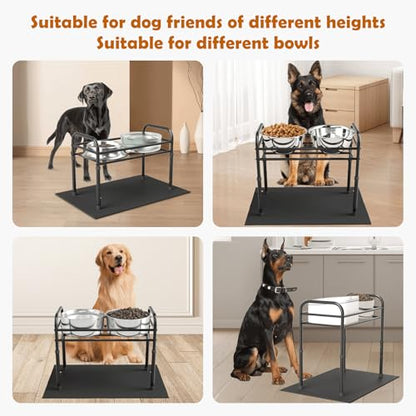 ADENGL Raised Dog Bowl Stand for XLarge & Large Dogs,Table Steel Frame Elevated Dog Bowls Stand with Mat,Non-Slip No Spill,Adjusts to 4 Heights 8.7-13.4", Holds 6-8.7" Diameter Bowl(Bowl Not Included) - color: Black (Bowls Not Included), size: Height:8.7"