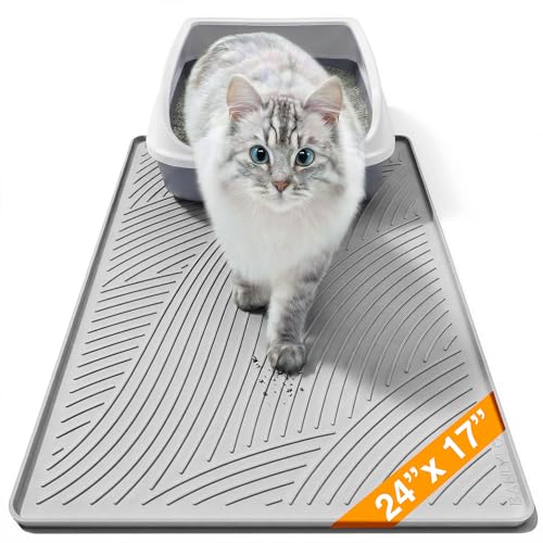 Cat Litter Box Mat - SM Small Medium Size 24 x 17 in, Water Proof, Kitty Litter Trapping Mat, Easy to Clean, Scatter Control, Odorless, Pet Supplies for Indoor Cats, Light Gray - color: Light Gray, size: 24"L x 17"W