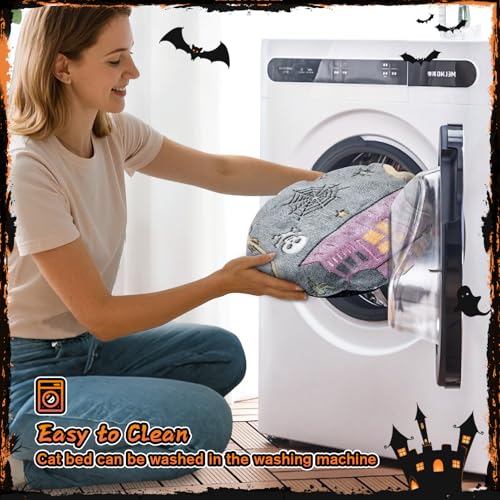 Tidjani Cat Tunnel Bed, Cat Tunnels for Indoor Cats with Bat Wings, Foldable Pet Donut Bed with Middle Mat and Dangling Balls, Pet Play Tunnel Toy with Ghost, Spider Web Pattern for Kittens - style: Gray Bat Wings