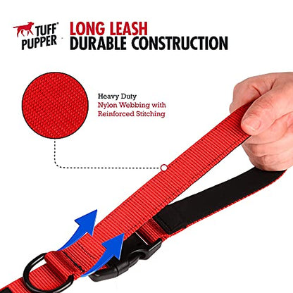 Tuff Pupper Heavy Duty Long Dog Leash | 50 Foot | Buckle Handle | High Visibility Nylon Webbing | Rust Resistant Swivel Clip - size: 50 Foot