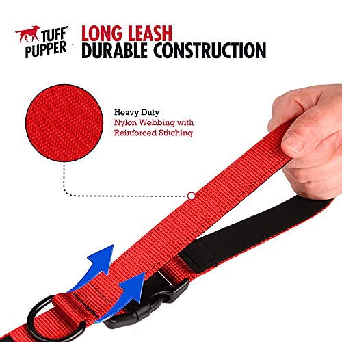Tuff Pupper Heavy Duty Long Dog Leash | 20 Foot | Buckle Handle | Dog Recall Training Leash | High Visibility Nylon Webbing | Rust Resistant Swivel Clip - size: 20 Foot