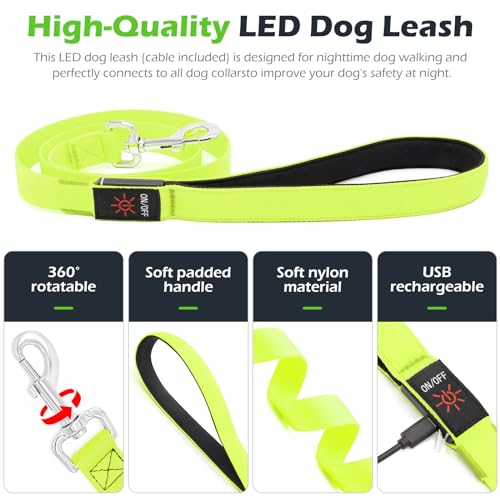 LED Dog Leash Light Up 4 Feet Micro USB Rechargeable Nylon Webbing Glow Safety Standard by Bpawser (Green) - color: Green, size: 4 Feet