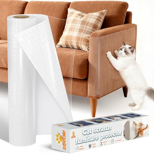 Extra Thick Clear Anti Cat Scratch Furniture Protector 17" x 197"：ZQVCNF Self-Adhesive Couch & Door Tape from Cat Claws - Covers Walls, Bed Corners | Stops Cat & Dog Scratching Damage