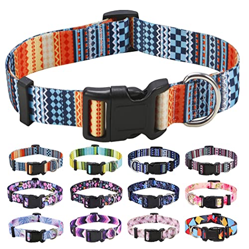 Dog Collar with Bohemia Floral Tribal Geometric Patterns - Soft Ethnic Style Collar Adjustable for Small Medium Large Dogs (Bohemian Orange,XS) - color: Bohemian Orange, size: XS (Neck 7.9-11.8", Width 5/8")