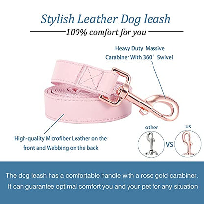 Dog Collar and Leash Set.Soft and Easy to Clean Vegan Leather with Rose Gold Metal Buckle for Small Medium Large Dogs (Pink, L(15.4”-24.8“) - color: Pink, size: L