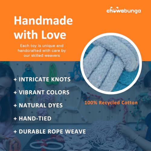 Tug of War Dog Toy 12 Inch Eco Cotton Interactive Dog Rope Toy with Grip Handle & Rope Tug Ball with Natural, Non-Toxic Dyes Tug Toy for Medium & Small Dogs - color: Sky Cloud