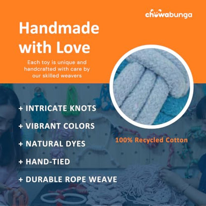 Tug of War Dog Toy 12 Inch Eco Cotton Interactive Dog Rope Toy with Grip Handle & Rope Tug Ball with Natural, Non-Toxic Dyes Tug Toy for Medium & Small Dogs - color: Sky Cloud