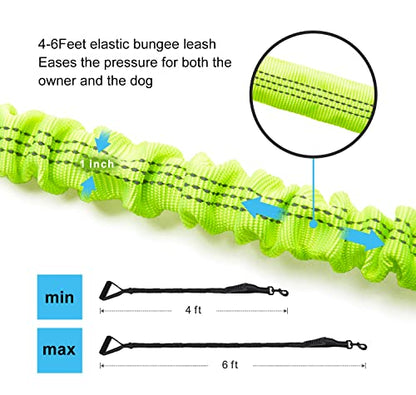 6FT Highly Reflective Heavy Duty Elastic Bungee Medium and Large Dog Leash Shock Absorbing with Comfortable Padded Handle and Traffic Handle Suitable for Training - color: Green