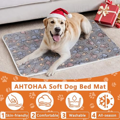 Dog Bed Mat,Soft Dog Kennel Pad with Cute Pattern,Multi-Size Durable & Machine Washable,Pet Pad for Dogs (Gray Paw, Large) - color: Gray Paw, size: 27.2''L×18.9''W×1.4''Th